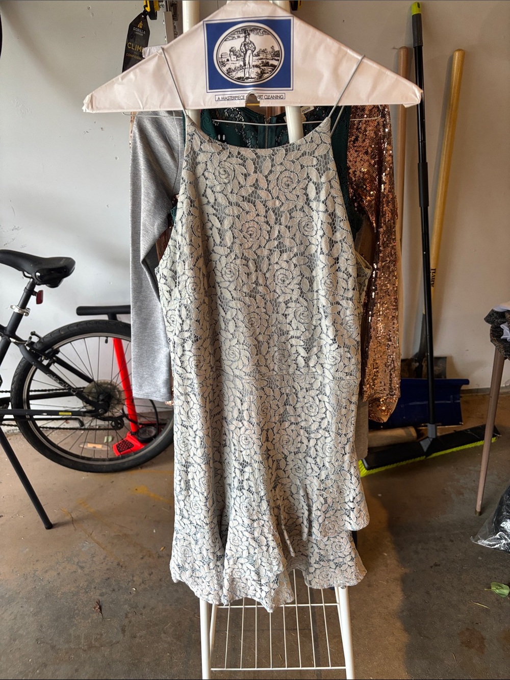 She + Sky Cream Lace Midi Slip Dress
